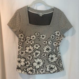 Anthropologie Black and White Floral Top